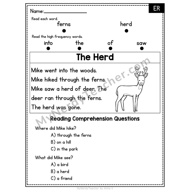 ER R-Controlled Vowel Decodable Passage - The Herd