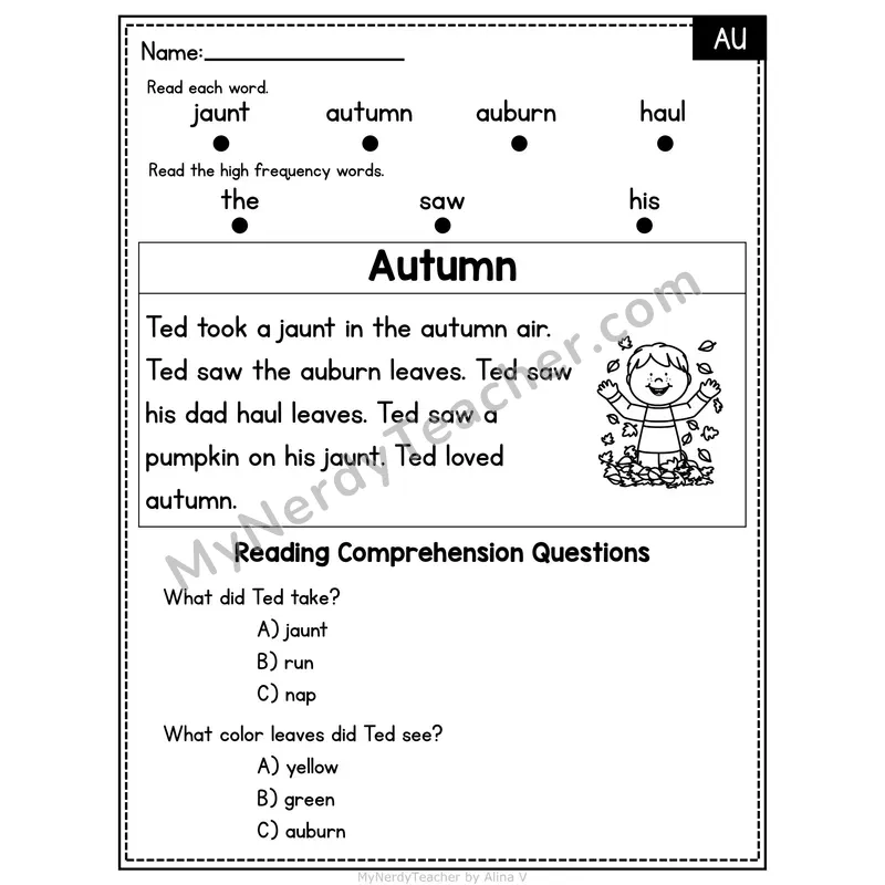 AU Diphthong Decodable Passage - Autumn