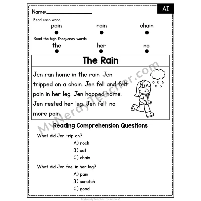 AI Vowel Team Decodable Passage - The Rain