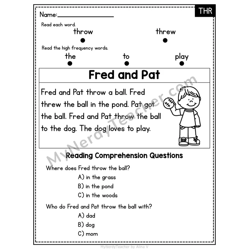 THR Trigraph Decodable Passage - Fred and Pat