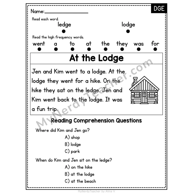 DGE Trigraph Decodable Passage - At the Lodge