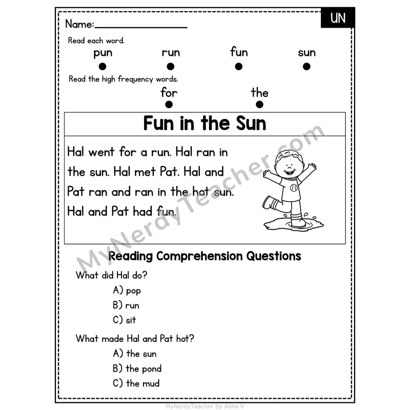 UN Word Family Decodable Passage - Fun in the Sun