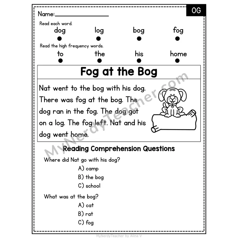 OG Word Family Decodable Passage - Fog at the Bog