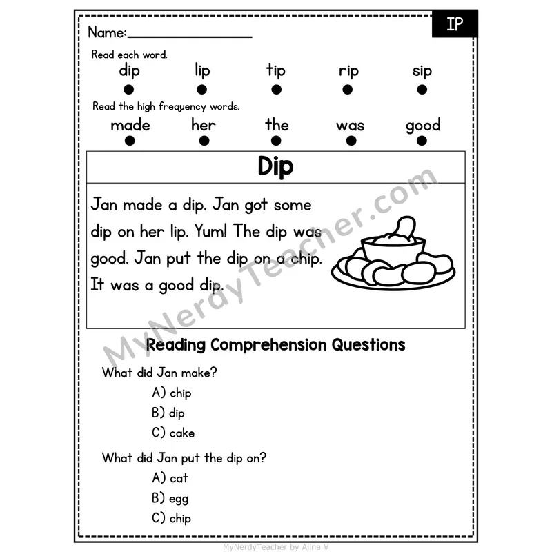 IP Word Family Decodable Passage - Dip