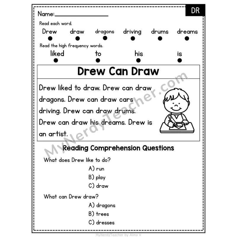 DR Blend Decodable Passage - Drew Can Draw