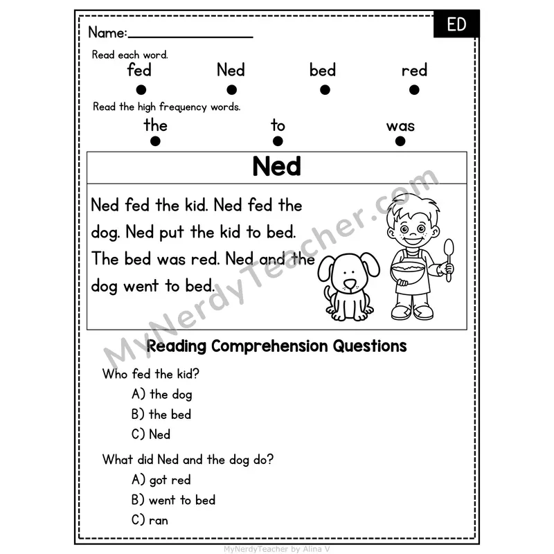 ED Word Family Decodable Passage - Ned