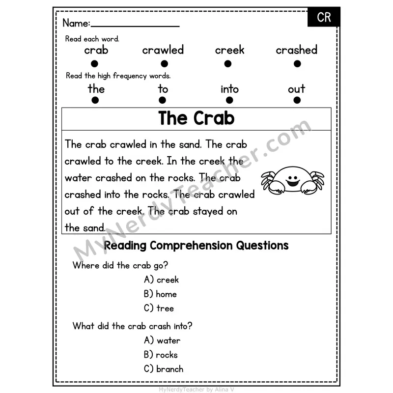 CR Blend Decodable Passage - The Crab