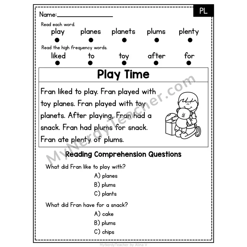 PL Blend Decodable Passage - Play Time