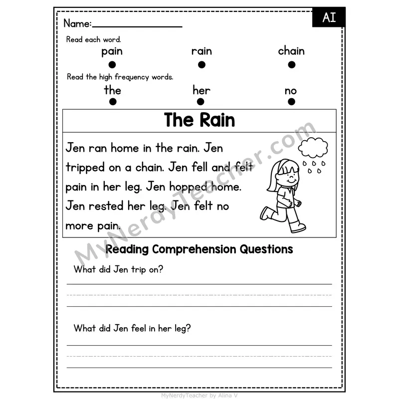 AI Vowel Team Decodable Passage - The Rain