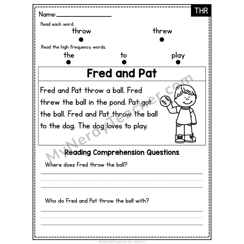THR Trigraph Decodable Passage - Fred and Pat