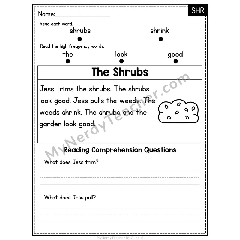 SHR Trigraph Decodable Passage - The Shrubs
