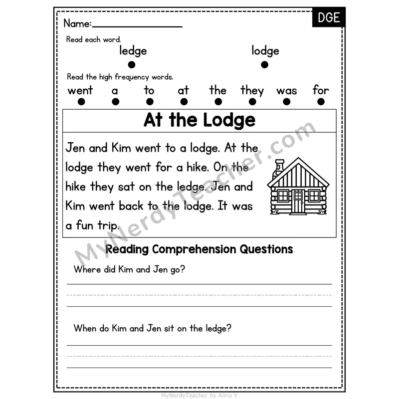DGE Trigraph Decodable Passage - At the Lodge