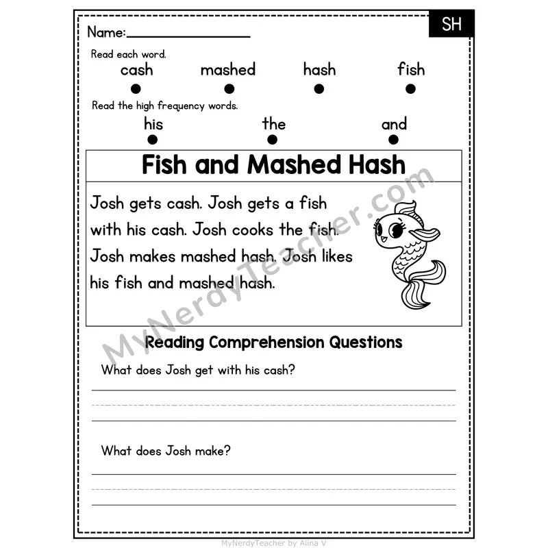 SH Digraph Decodable Passage - Fish and Mashed Hash