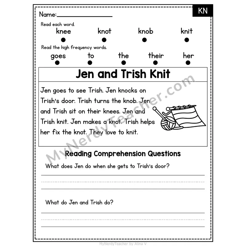 KN Silent Letter Decodable Passage - Jen and Trish Knit