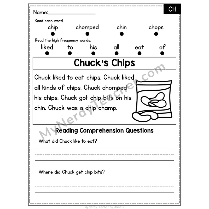 CH Digraph Decodable Passage - Chuck's Chips