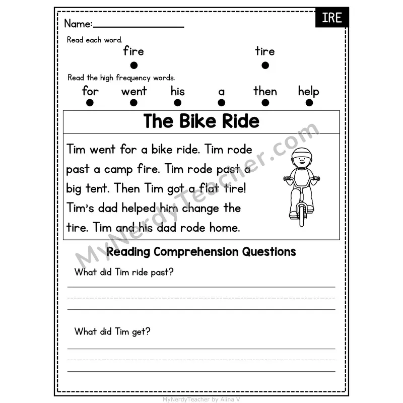 IRE Word Family Decodable Passage - The Bike Ride
