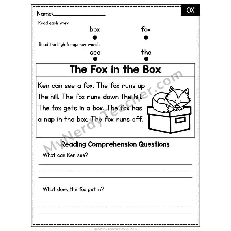 OX Word Family Decodable Passage - The Fox in the Box
