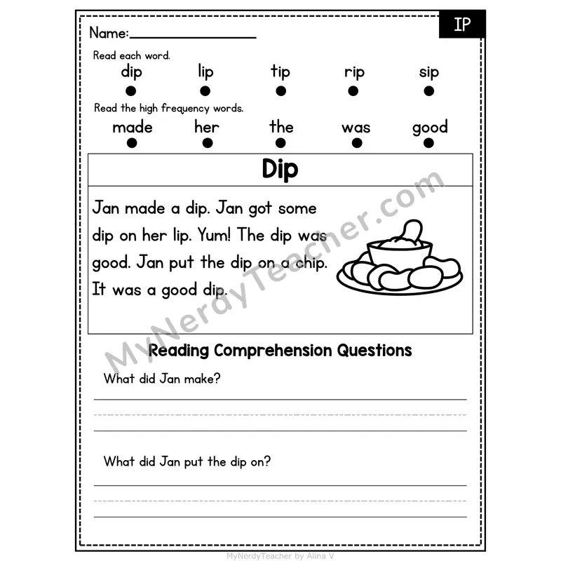IP Word Family Decodable Passage - Dip