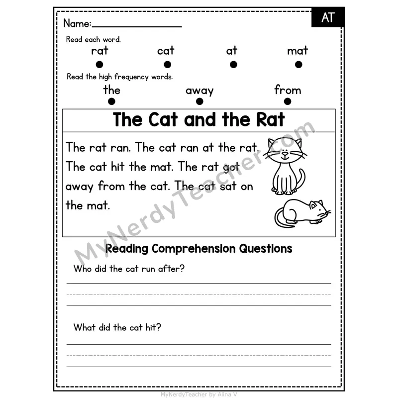 AT Word Family Decodable Passage - The Cat and the Rat