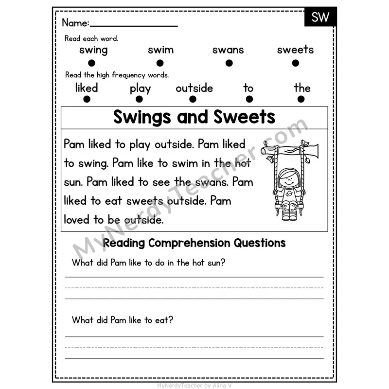 SW Blend Decodable Passage - Swings and Sweets