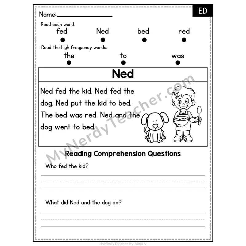 ED Word Family Decodable Passage - Ned