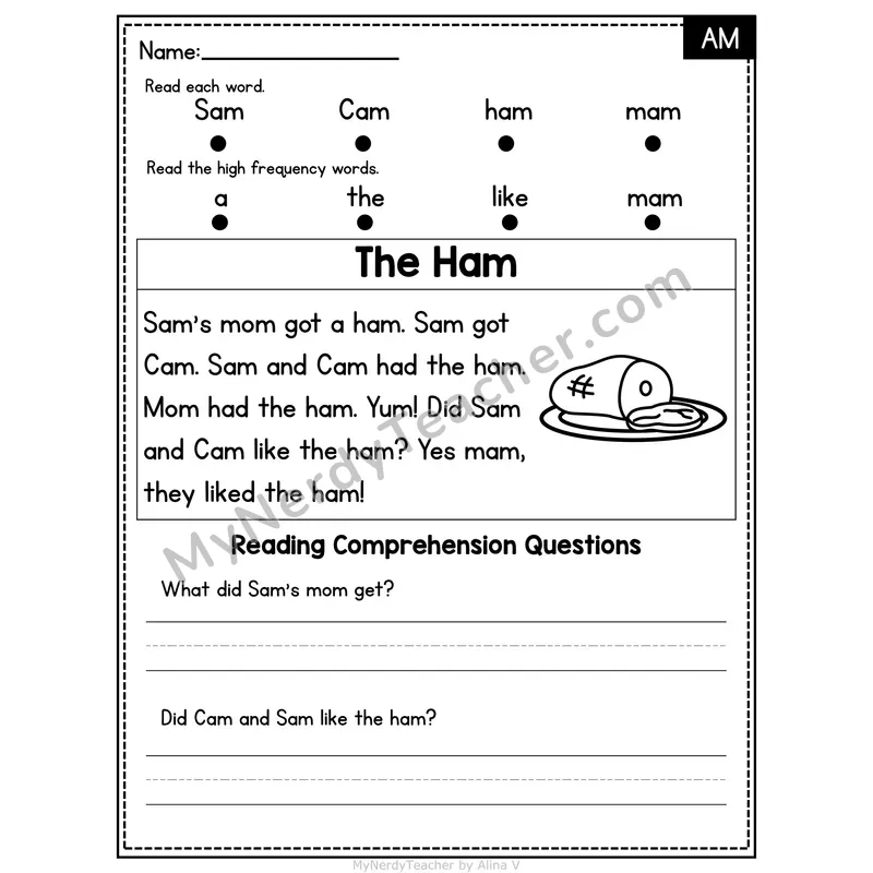 AM Word Family Decodable Passage - The Ham