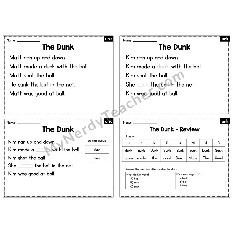 UNK Word Family Decodable Passage - The Dunk