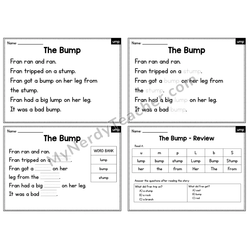 UMP Word Family Decodable Passage - The Bump