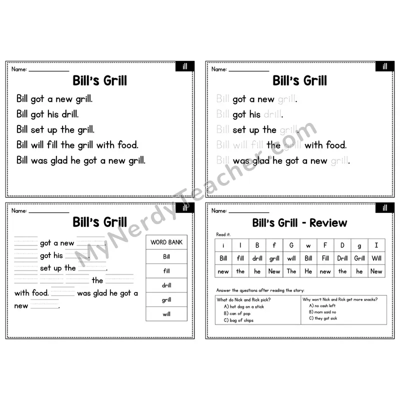 ILL Word Family Decodable Passage - Bill's Grill