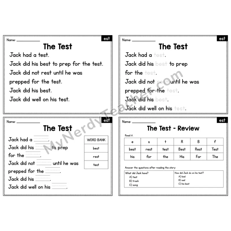EST Word Family Decodable Passage - The Test