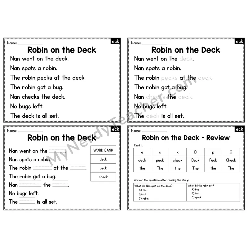 ECK Word Family Decodable Passage - Robin on the Deck