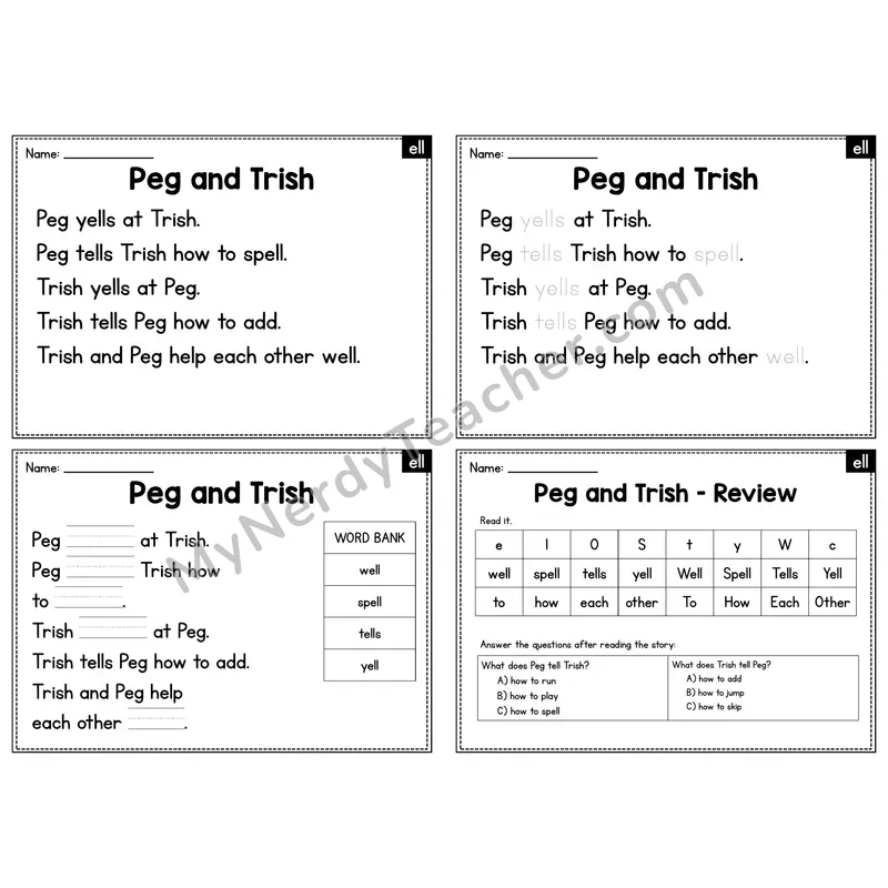 ELL Word Family Decodable Passage - Peg and Trish