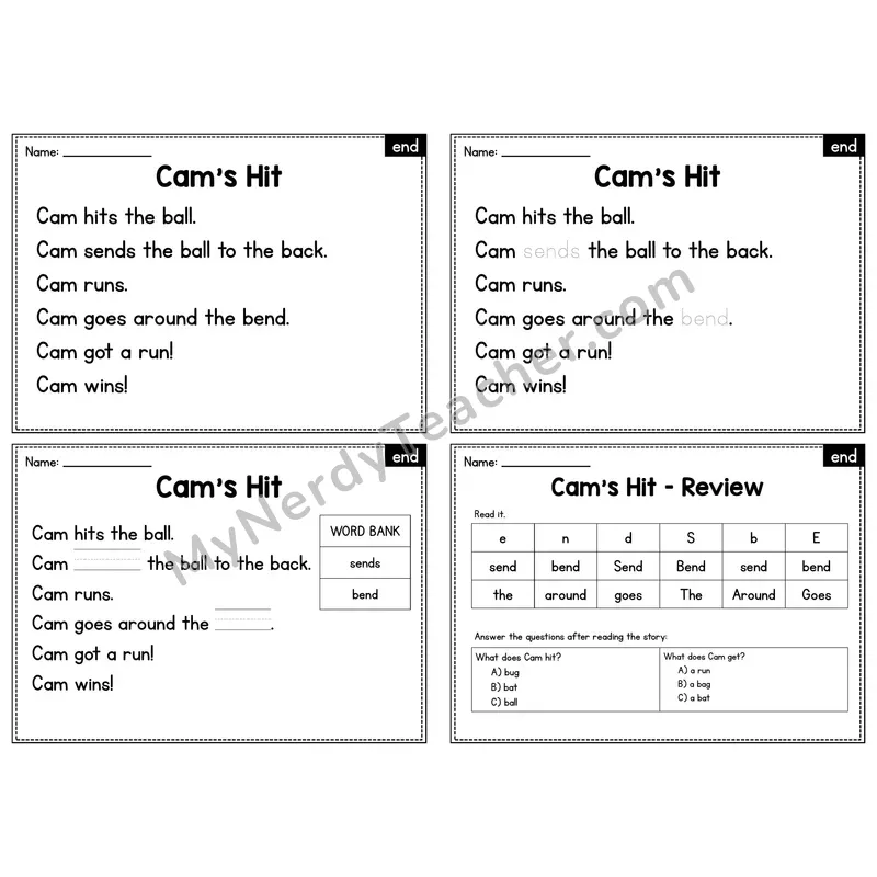 END Word Family Decodable Passage - Cam's Hit