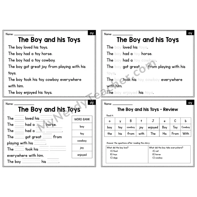 OY Diphthong Decodable Passage - The Boy and his Toys