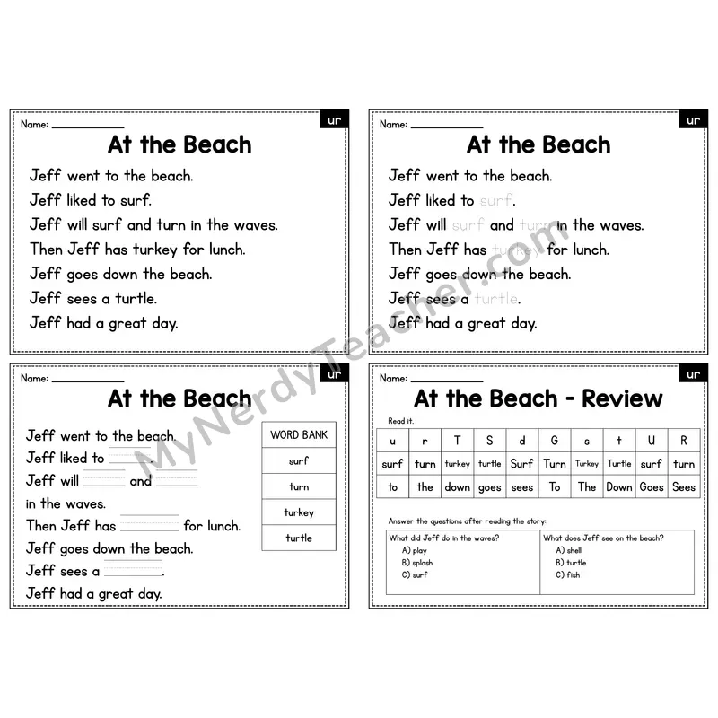 UR R-Controlled Vowel Decodable Passage - At the Beach