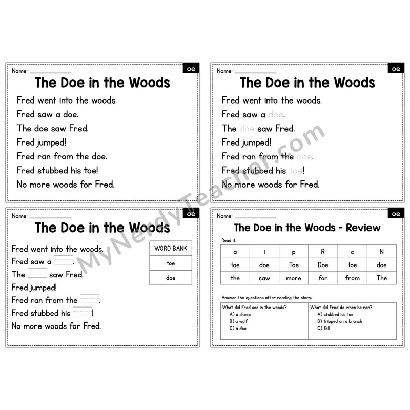 OE Vowel Team Decodable Passage - The Doe in the Woods