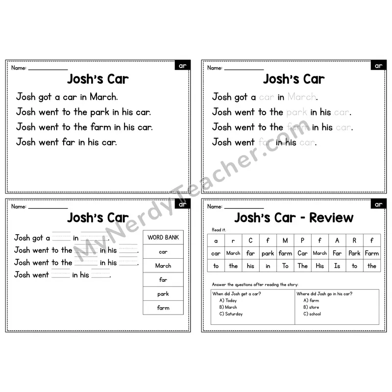 AR R-Controlled Vowel Decodable Passage - Josh's Car
