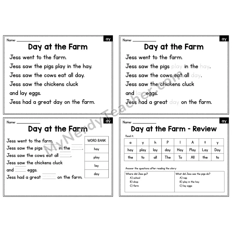 AY Vowel Team Decodable Passage - Day at the Farm