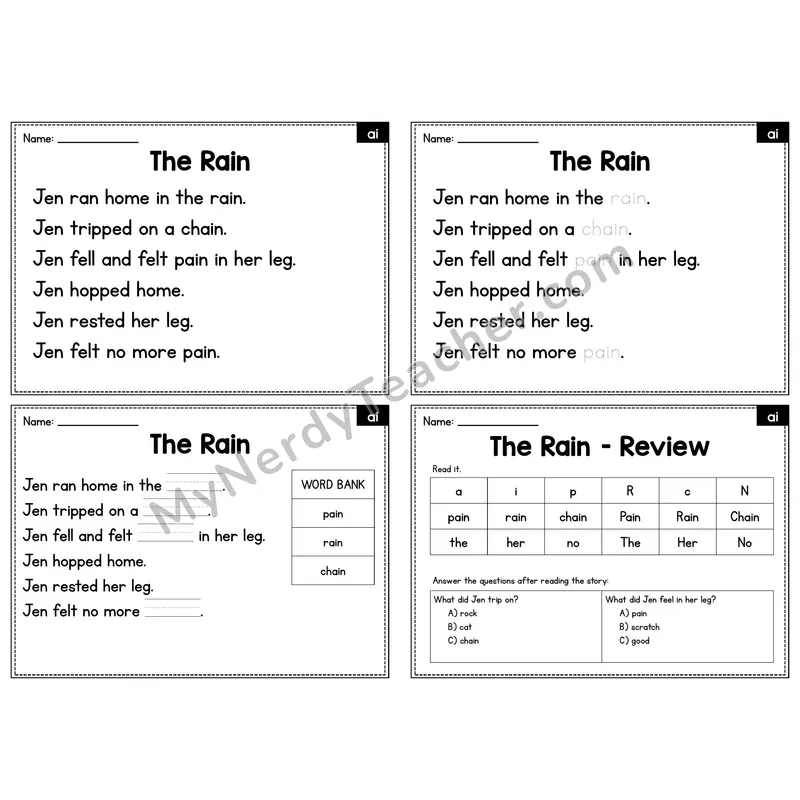 AI Vowel Team Decodable Passage - The Rain