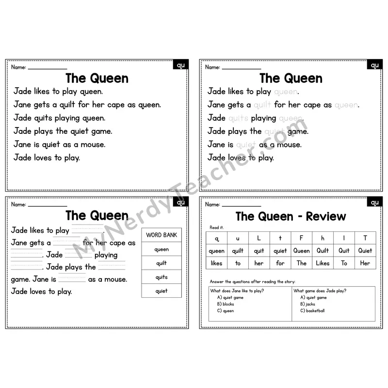 QU Digraph Decodable Passage - The Queen
