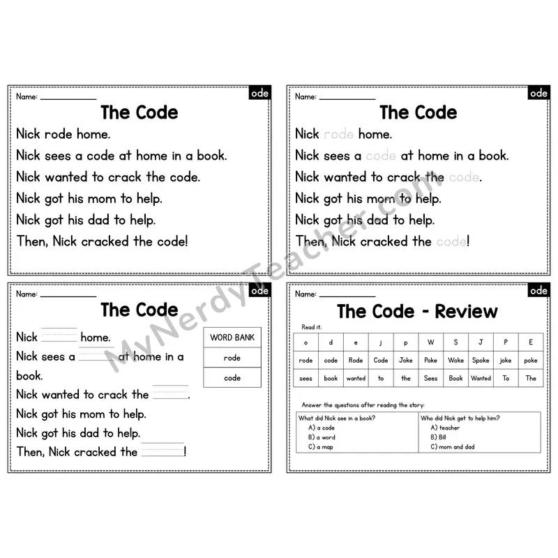 ODE Word Family Decodable Passage - The Code