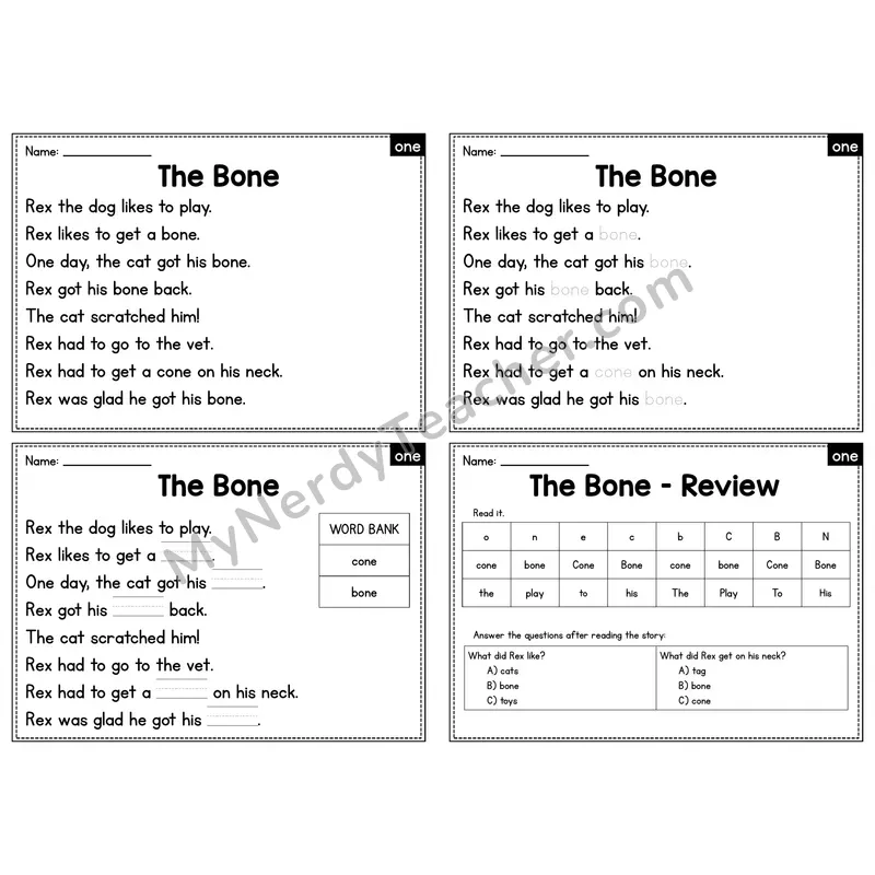 ONE Word Family Decodable Passage - The Bone