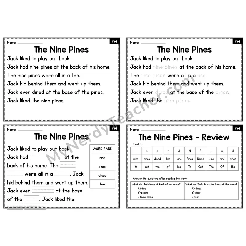 INE Word Family Decodable Passage - The Nine Pines