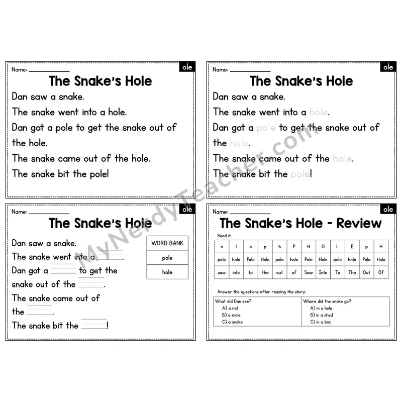 OLE Word Family Decodable Passage - The Snakes Hole
