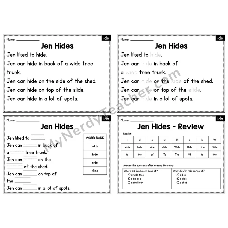 IDE Word Family Decodable Passage - Jen Hides