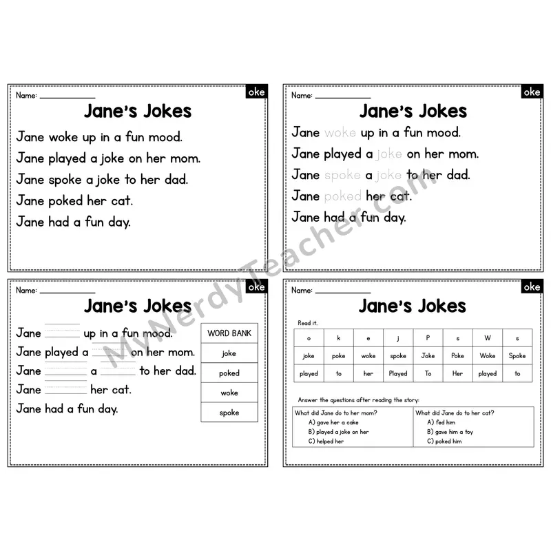 OKE Word Family Decodable Passage - Jane's Jokes