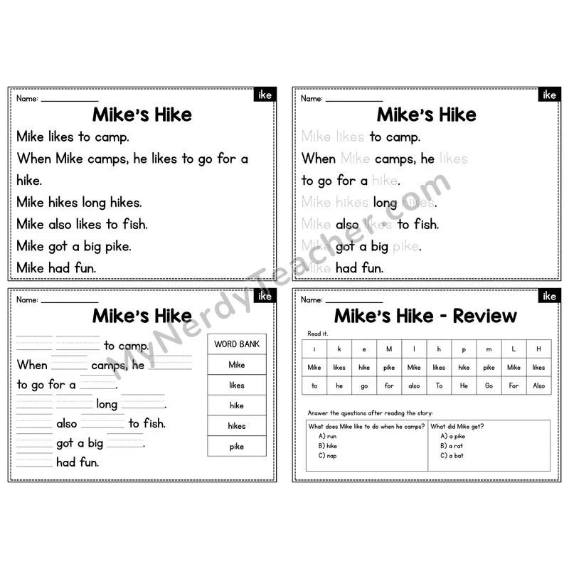 IKE Word Family Decodable Passage - Mike's Hike