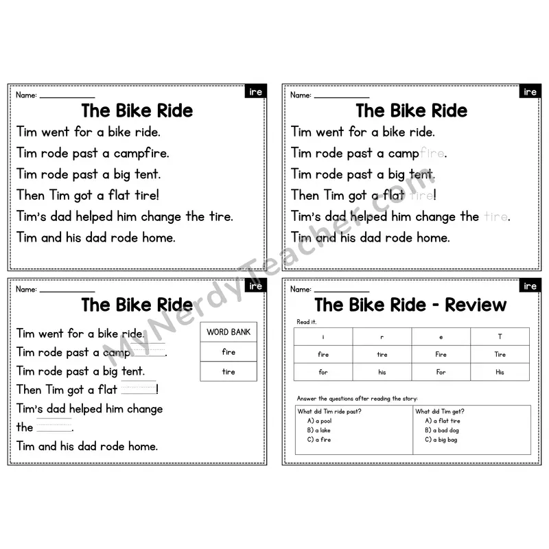 IRE Word Family Decodable Passage - The Bike Ride