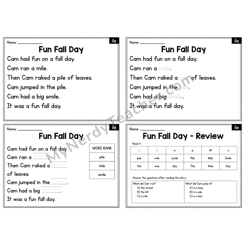 ILE Word Family Decodable Passage - Fun Fall Day