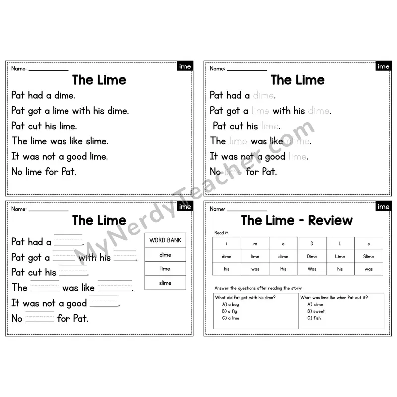 IME Word Family Decodable Passage - The Lime